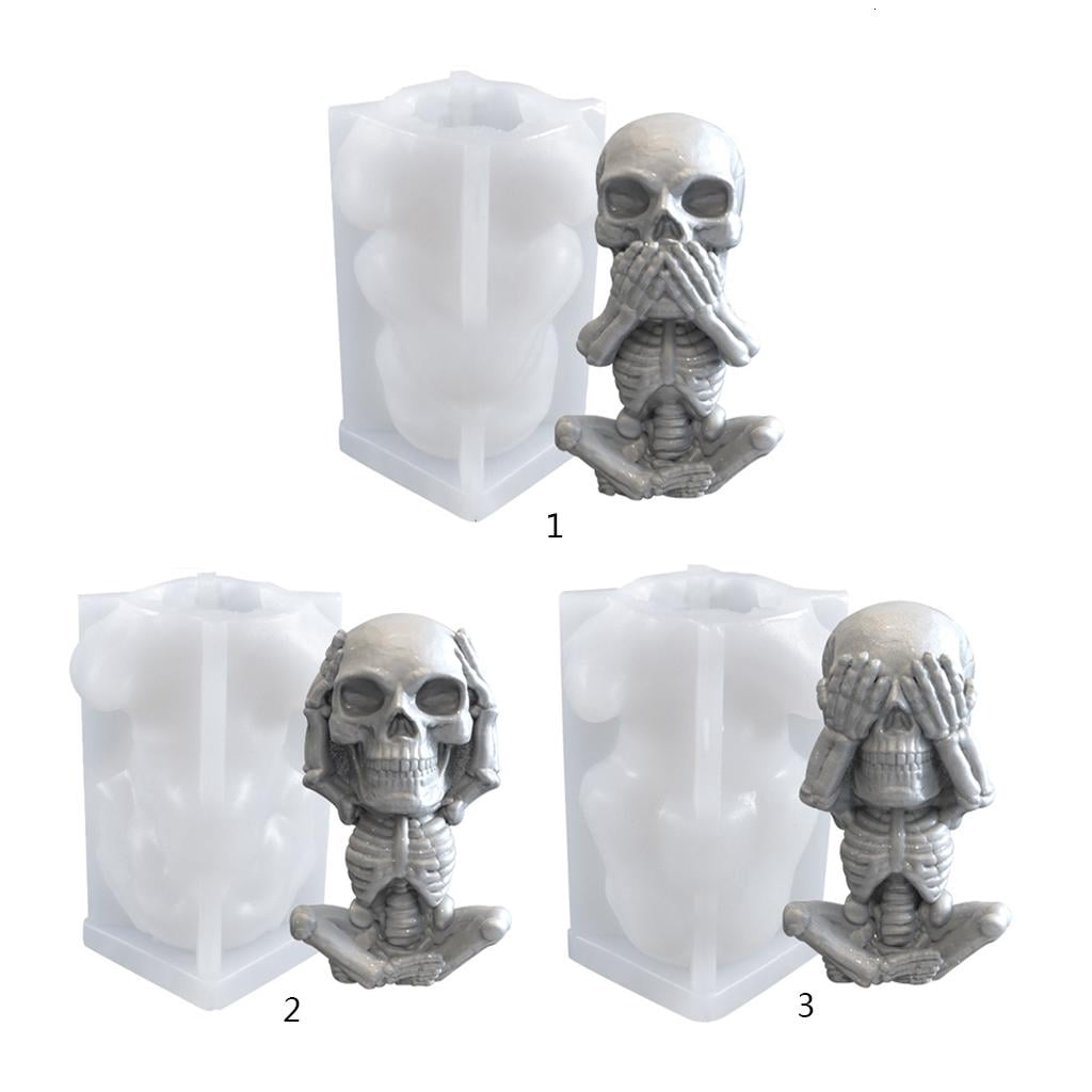 Osdhezcn 3D Skull Candle Epoxy Resin Mold Halloween Funny Skeleton Modeling Aromatherapy Plaster Silicone Mould DIY Crafts Soap Candle Casting Tools