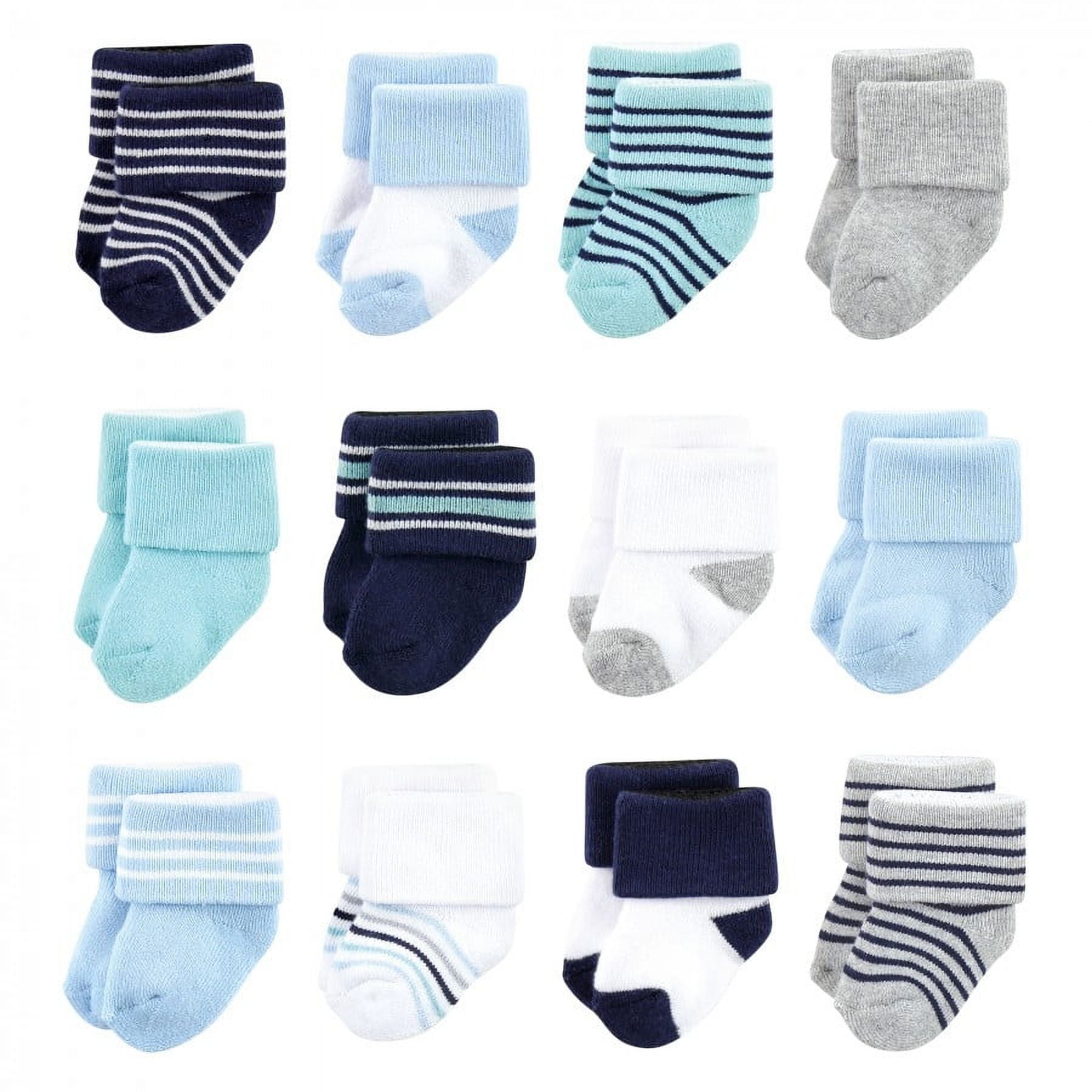 Luvable Friends Baby Boy Newborn and Baby Terry Socks Mint Navy Stripes 12-Pack 0-6 Months