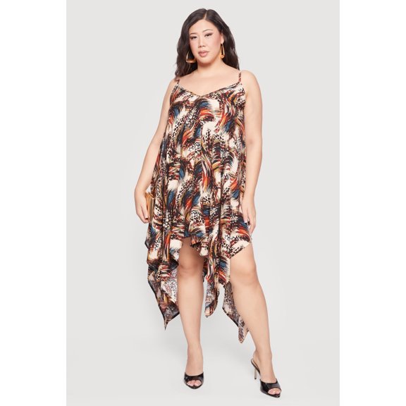 Women's Plus Size Printed Pattern Sleeveless Handkerchief Hem Dress