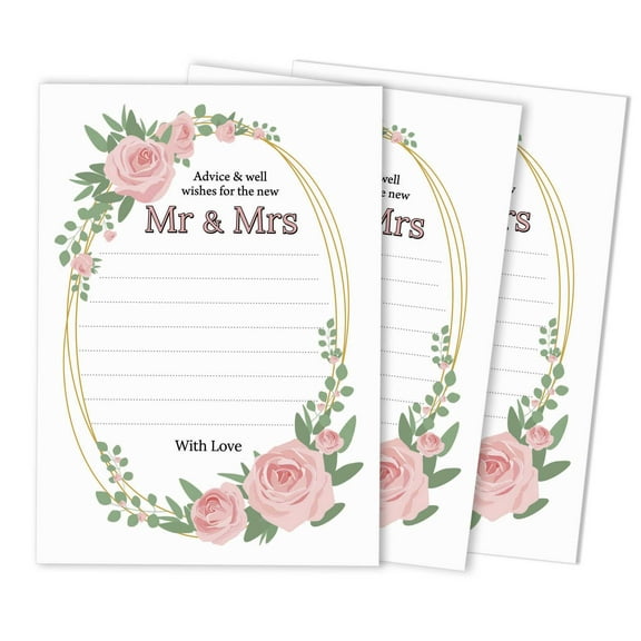 Inkdotpot Set Of 50 Advice & Wishes For The New Mr and Mrs Classic Floral Advice Cards Wedding Dcor, Guestbook Alternative 5x7 inches