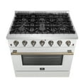 thumbnail image 3 of Forno Galiano 36-inch Freestanding Gas Range in White with Antique Brass Design, 6 Burners, 83,000 BTU, 5.36 cu.ft. Convection Oven, 3 of 5