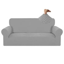 Debonair Stretch Jacquard Couch Cover with 1 Pillowcase, 1-Piece Soft Sofa Cover, Sofa Slipcover with Anti-Slip Foams, Washable Furniture Protector for Pets (Loveseat, Light Gray)