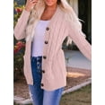 thumbnail image 2 of Women'S 2025 Fall Long Sleeve Cable Knit Sweater Open Front Cardigan Button Loose Outerwear Pink L, 2 of 6