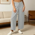 thumbnail image 6 of Wide Leg Cotton Pants for Women Zipper Front Straight Dress Pants Business Casual Summer Trousers with Pockets, 6 of 7