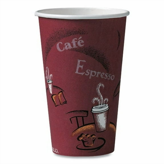 Paper Hot Drink Cups in Bistro Design, 16 oz, Maroon, 1,000/Carton | Bundle of 2