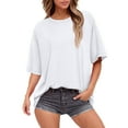 thumbnail image 4 of bbyeadc Women's Oversized T Shirts Short Sleeve Crewneck Color Basic Summer Casual Loose Tee Tops 2025 Fashion Trendy Clothes | White, 2XL, 4 of 5