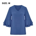 thumbnail image 2 of Camiseta informal de manga con volantes para mujer, camiseta acampanada de manga corta con cuello redondo, camiseta holgada de color sólido Adepaton BST3008429-2, 2 of 8