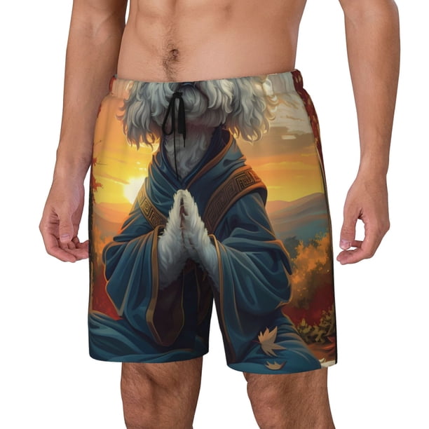 Balery Sunset Meditating Bichon Frise Bañador para hombre, shorts de playa de secado rápido con entrepierna y forro de compresión-Small