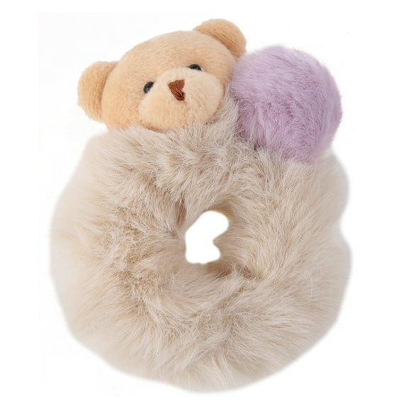 Fluffy Scrunchies Lovely Plush Bear Ponytail Holder Elastics Durable Furry Ball Hair Bands Cute Hair Accessories