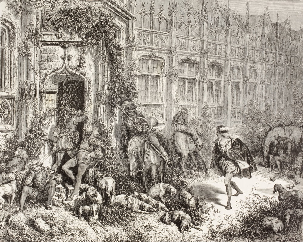 Scene From Sleeping Beauty By Charles Perrault A Prince Who Has Heard The Story Of The Enchanted Princess Arrives At The Castle To Find Everyone Sleeping After A Work By Gustave Dore From El Mundo Ilu