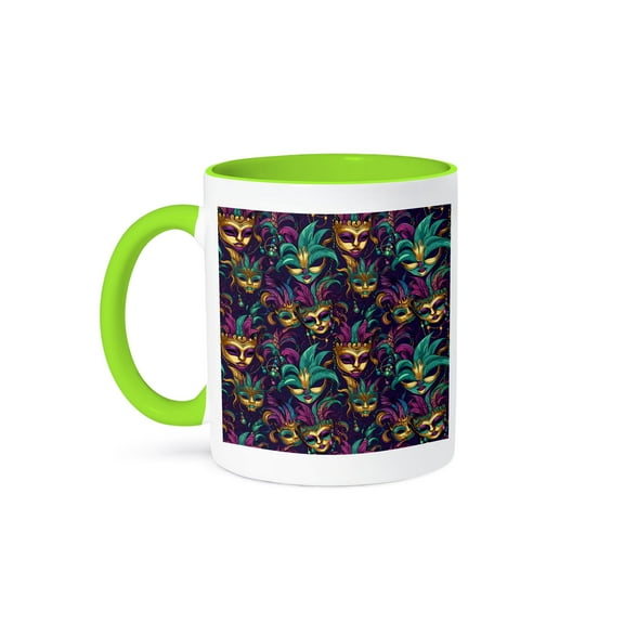 3drose, Pattern of Mysterious Mardi Gras Masks on Dark, Funny, Elegant Gift, 15oz Two-tone Green Mug