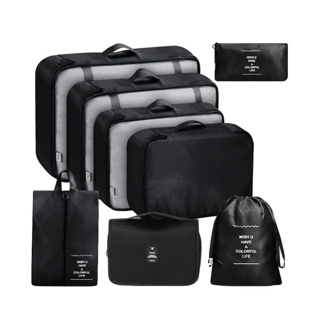 Minnieouse Bolsa de viaje de tela Oxford 8x, gran capacidad, resistente y duradera, fácil de empacar, Kit de accesorios de viaje Envolturas para manijas de equipaje negro