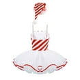 thumbnail image 2 of dPois Kids Girls Christmas Candy Cane Striped Dance Tutu Dress with Santa Claus Hats for Xmas Party Red 6, 2 of 7