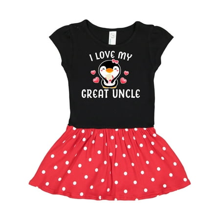 

Inktastic I Love My Great Uncle with Cute Penguin and Hearts Gift Toddler Girl Dress