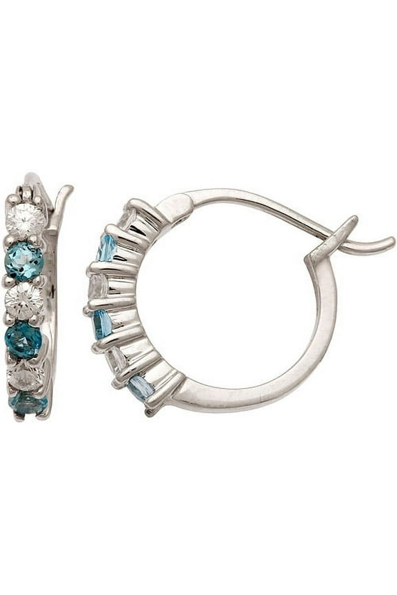 Simulated Blue Topaz and Cubic Zirconia Earrings in Sterling Silver