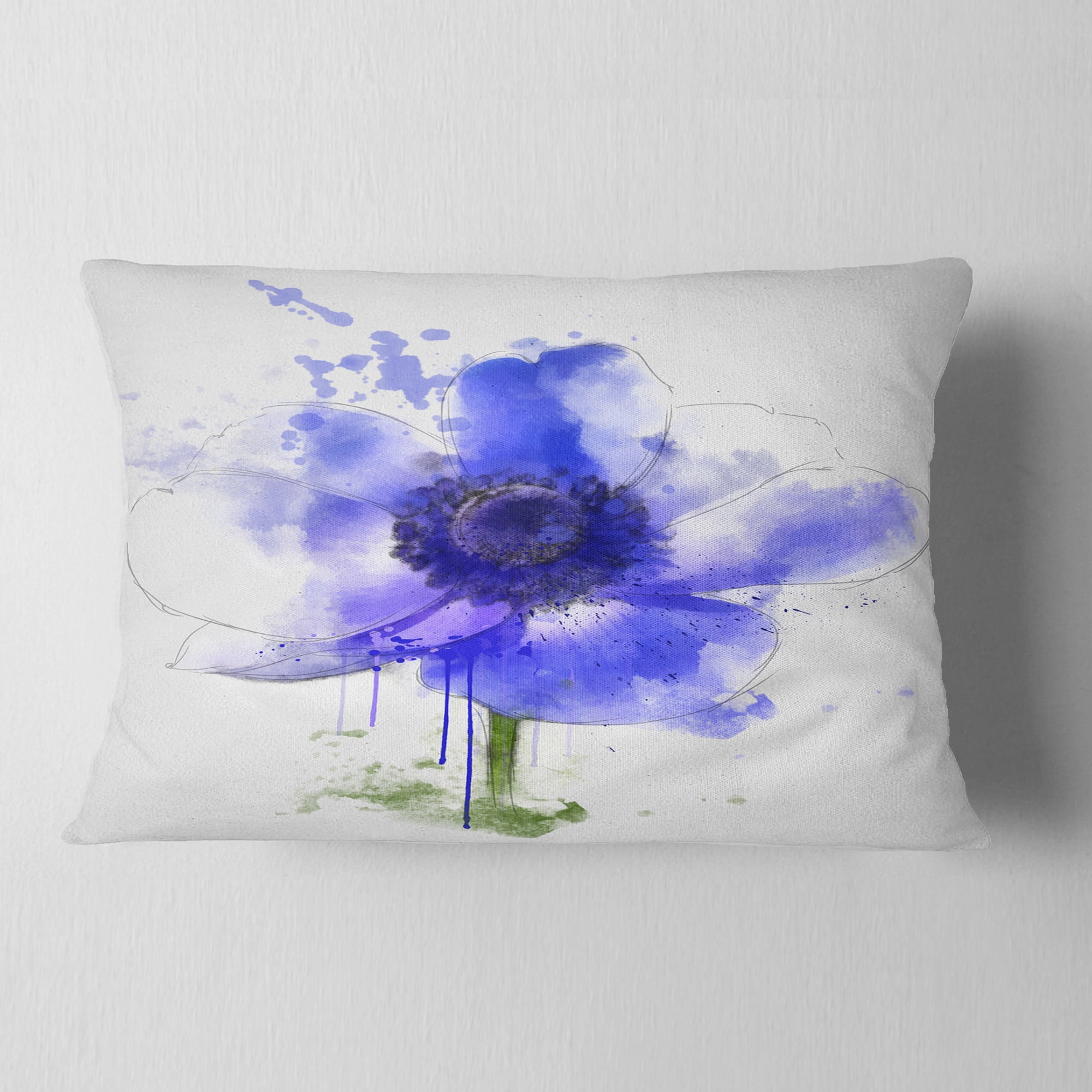 Designart Blue Anemone Sketch Watercolor - Floral Throw Pillow - 12x20