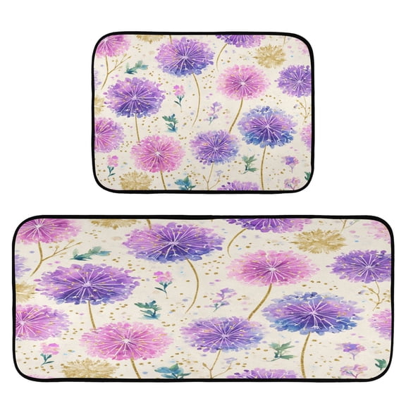 2-Piece Kitchen Rugs Set Non-Slip Mats Carpet Floor for Kitchen, Bathroom (19.7"x27.6" & 19.7"x47.2") Watercolor Dandelions Pattern