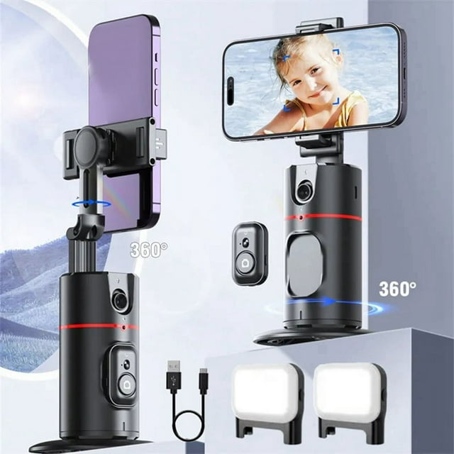 360° Gimbal Stabilizer Desktop AI Automatic Tracking Gimbal with +Fill Light for Smartphone Stabilizer