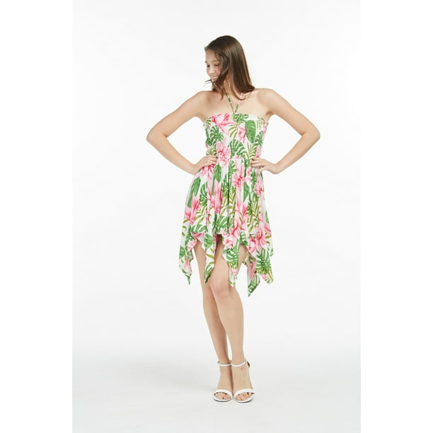Women s Hawaiian Gypsy Fairy Uneven Bottom Luau Dress in Lotus and Orchid