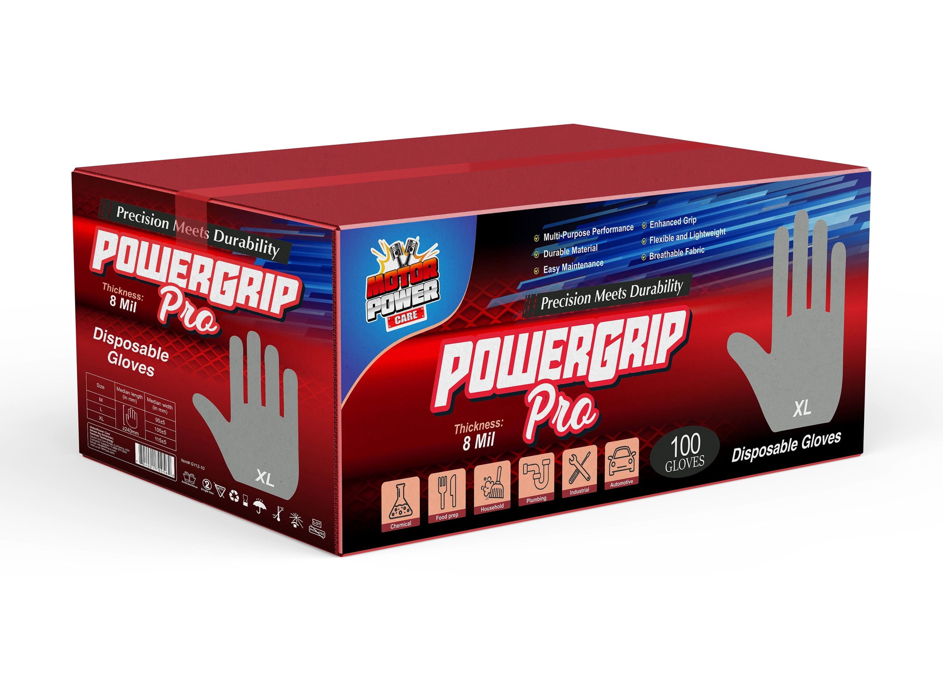 MotorPower Care 8 Mil Heavy-Duty Nitrile Gloves – 1,000 Count (10 Boxes) | Extra Thick, Industrial-Grade, Diamond Grip, Latex-Free, Waterproof, Multi-Purpose Work Gloves Size: XL