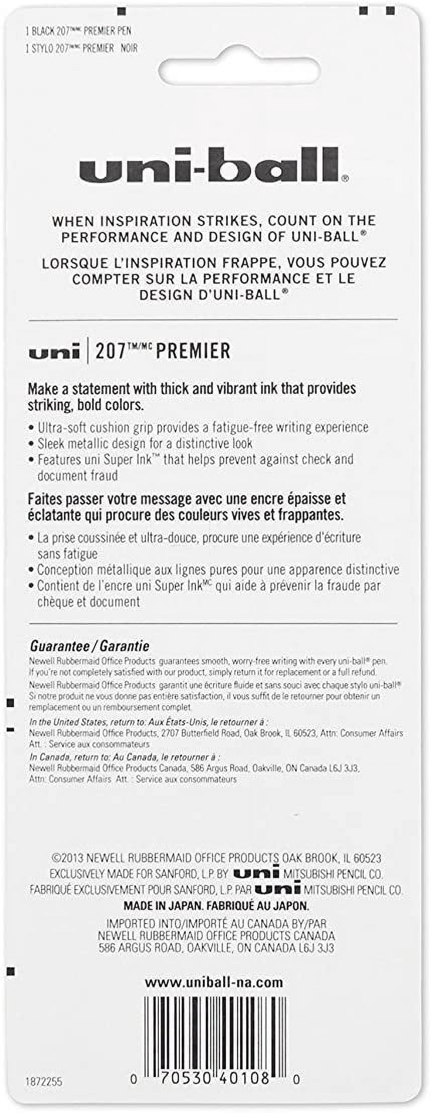 Uni-Ball 207 Premier Retractable Gel Rollerball Pen, 0.7mm, Medium Point, Black Ink (6 Pack, Black)