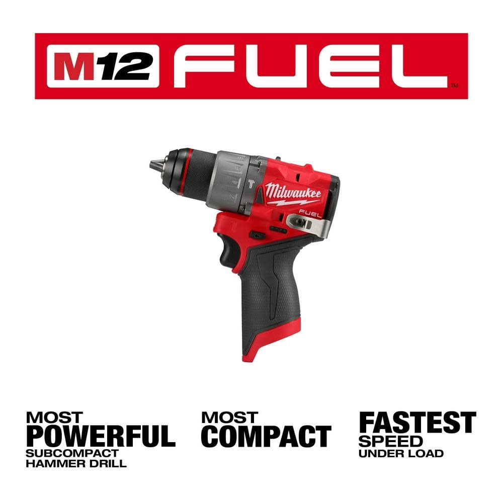 Milwaukee 3404-20 M12 FUEL 1/2" Hammer Drill 3404-20  Compact, High-Power Subcompact Drill with Brushless Motor & All-Metal Chuck (Bare Tool)
