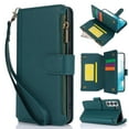 thumbnail image 2 of Wallet Case Compatible with Samsung Galaxy S22 Zipper Luxury ID Cash Credit Card Slots Holder Crossbody Lanyard Folio PU Leather Cover [Detachable Magnetic Hard Case] with Strap, Green, 2 of 15