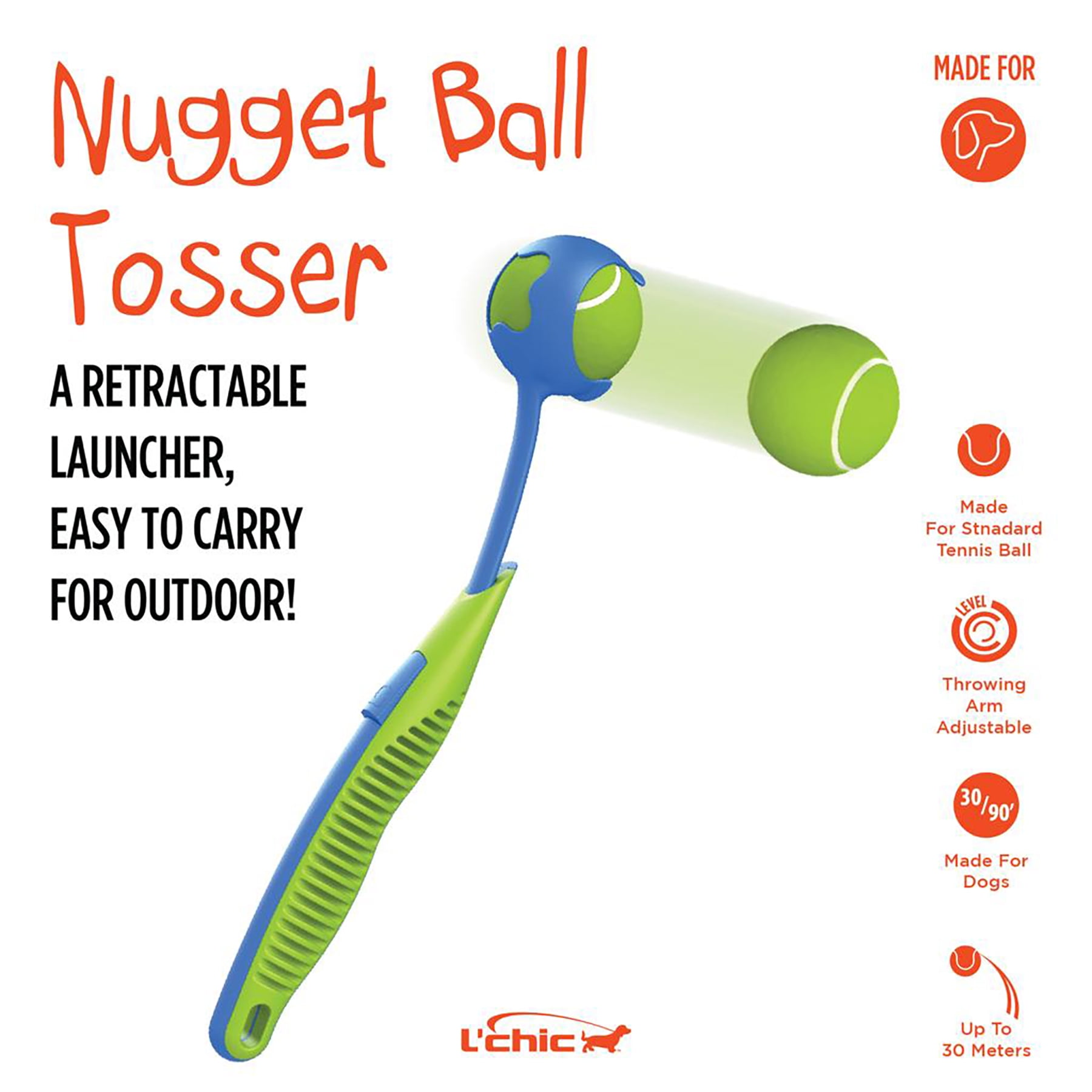 Pet Nugget Ball Tosser, Tennis Ball Launcher Retrieving Dog Toy in Green