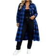 thumbnail image 4 of IUYRTFE Women's Long Plaid Button Down Shirt Jacket Casual Oversized Flannel Coat with Pockets, 4 of 8