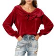 thumbnail image 6 of ZUKMRJPC Velvet Shirts for Women Long Sleeve Crewneck Cute Bow Vintage Pullover Tees Solid Color Casual Soft Comfy Tunic Tops, 6 of 8