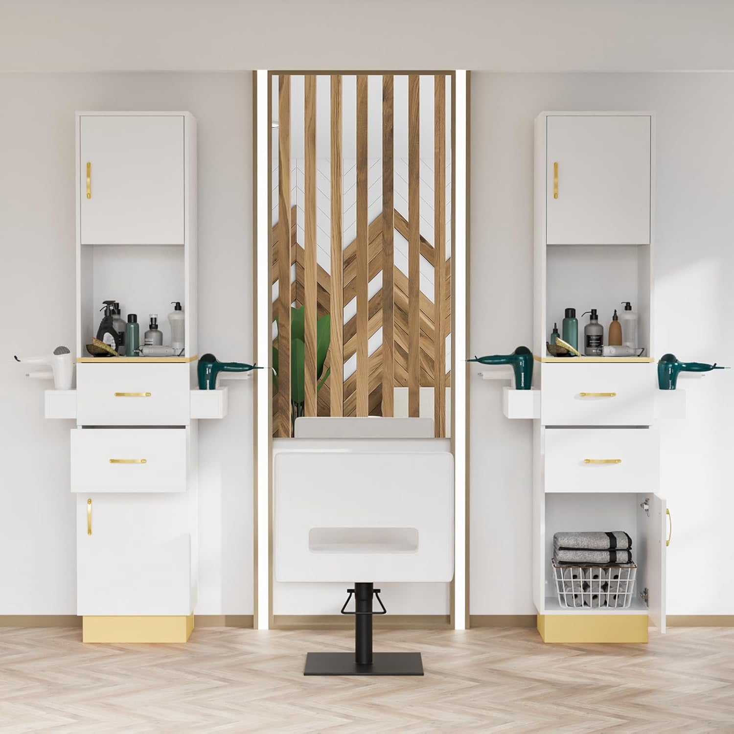 Katxon Salon Storage Station with 2 Storage Cabinet, 2 Drawers, White