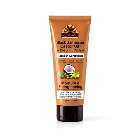 OKAY Black Jamaican Castor Oil Coconut Curls Leave-In Conditioner – Hydrating, Strengthening & Growth-Boosting Hair Care, 6 oz