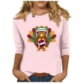 thumbnail image 3 of Wiyuqeen Fall Shirts for Women Happy Thanksgiving 3/4 Sleeve Tshirts Crew Neck Gobble Til You Wobble T-Shirt Plus Size Graphic Tees, 3 of 5