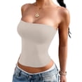 thumbnail image 2 of Womens Tube Tops Strapless Crop Tops Basic Backless Sleeveless Going Out 2026 Spring Summer Clothes Light Khaki S, 2 of 8