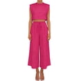 thumbnail image 2 of Women'S Two Piece Sets Casual Linen Sleeveless Crop Top Wide Leg Pants Summer Outfits Pink L, 2 of 6
