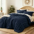 thumbnail image 2 of U by Bedsure Tufted Boho Comforter Set, 3 Pieces Farmhouse Shabby Chic Embroidery Bed Set, Soft Jacquard Comforter for All Seasons,Queen,Navy, 2 of 6