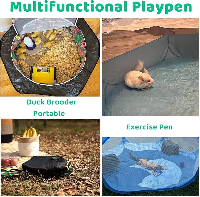 Guinea Pig Playpen with Cover, Bunny Playpen with Top, Rabbit Pop Up Playpen with Roof, Small Animal Play Pen Indoor, for Ferret/Chinchilla/Bearded Dragon/Kitten (Black)