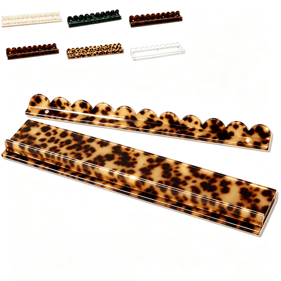 Scalloped Tortoiseshell Mahjong Racks with Magnetic Pushers, 17.5Inch Acrylic Mahjong Tile Racks, Anti-Slip Tile Holders, Amber Tortoiseshell, 1 Pack