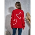 thumbnail image 5 of Women Heart Print Sweaters Long Sleeve Crewneck Oversized Pullover Sweater Cute Love Pattern Knitted Jumper Tops Red XL, 5 of 9