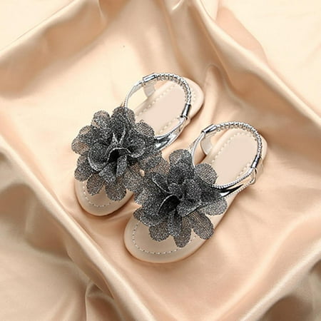 

Girls Sandals Summer Beach Shoes Flower Decorated Sandals Elastic Band Flat Sandals Soft Bottom Sandals for Infants Toddlers Girls