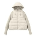 thumbnail image 5 of Uaswgudfs Women's Warm Cropped Puffer Jacket, Long Sleeve Hooded Casual Coat, Solid Color Winter Outerwear with Nylon & Spandex for Layering Beige L, 5 of 6