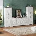 thumbnail image 6 of Multifunctional TV Wall Unit with Storage, White and Walnut Entertainment Center with TV Cabinet and Two Sideboards for Living Room, 113.5 Inch Long Modern Design, 6 of 9