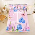 thumbnail image 5 of Manfei Sweet Initial T Print Bed Sheets,Cartoon Flower Full Size Sheets,Multicolored,4pcs, 5 of 6