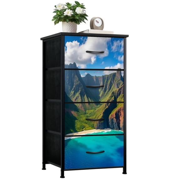 Dresser for Bedroom with 4 Storage Drawers View Napali Coast island Hawaii Dressers Chest of Drawers Steel Framed Fabric Closet Organizers for Dorm Entryway