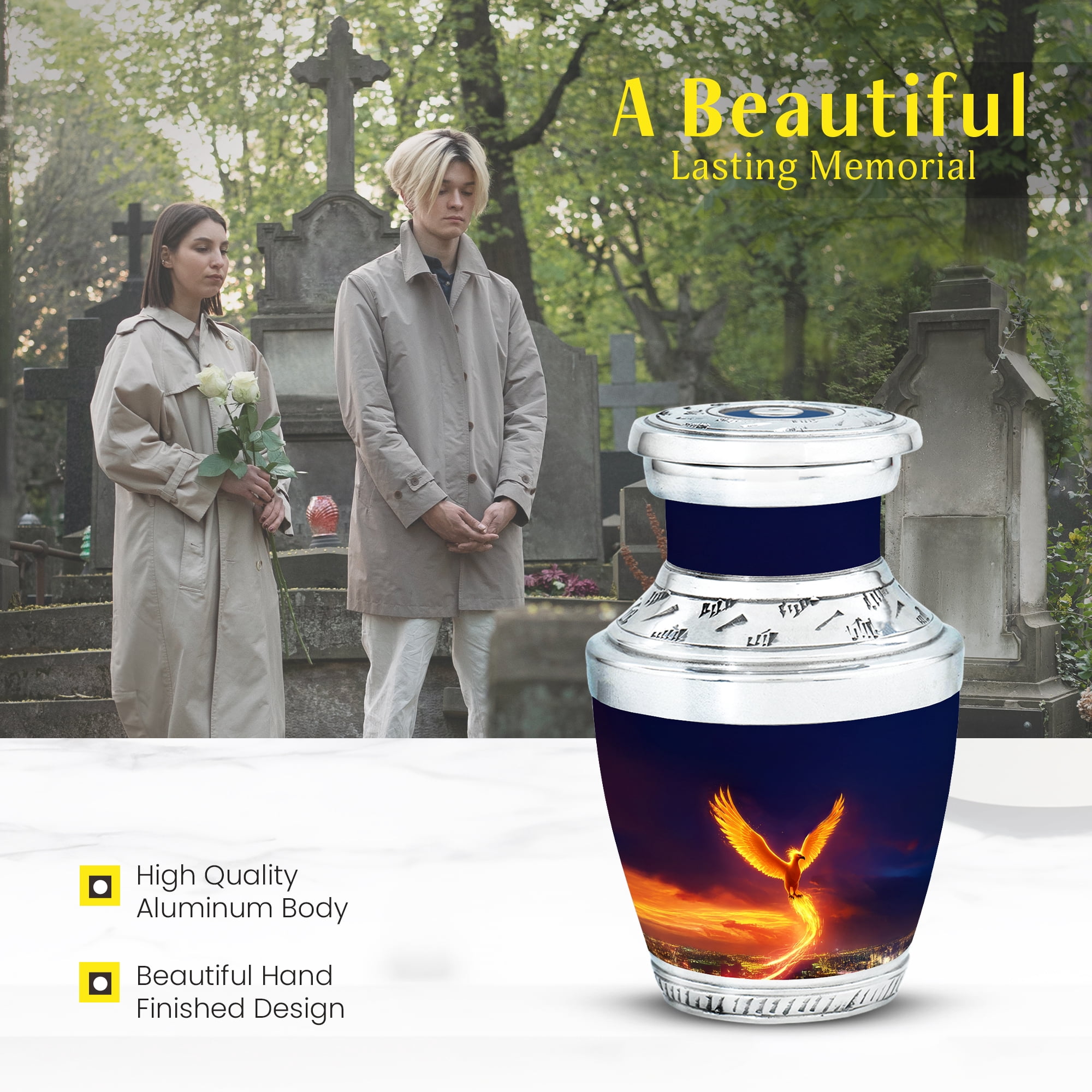 MUKTIVE Phoenix Decorative Small Urn for Human Ashes Husband & Wife, Dark Blue Keepsake Memorial Urns for Ashes Male & Female Cremation, Unique Urns for Funeral, Burial Urn for Mom & Dad, 3 Inch