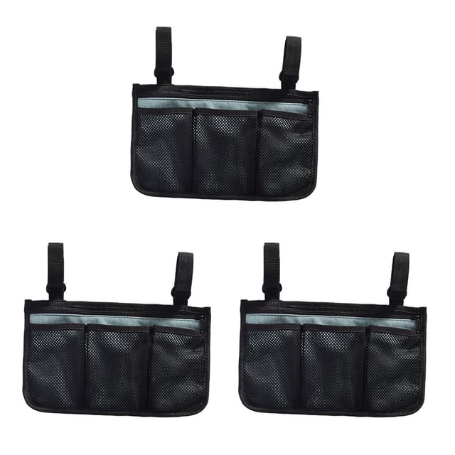 Bolsa organizadora Bewildely para reposabrazos de andador silla de ruedas Negro 31x19 cm