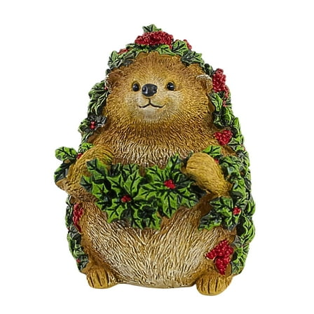 Roman 8.00In Hedgehog With Holly Garland, Polyresin, Wood-Look 137039