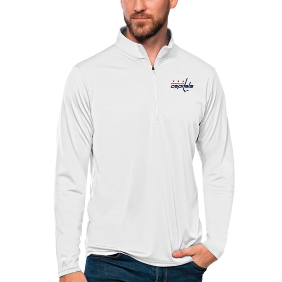 Men's Antigua White Washington Capitals Tribute Quarter-Zip Pullover Top