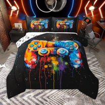 Homewish Teens Colorful Gamepad Bedding Comforter Set,Watercolor Graffiti Twin Comforter Sets,Multicolor Solash Ink Bedding Set For Boys Kids,Ultra Soft Home Decor Reversible,2pcs