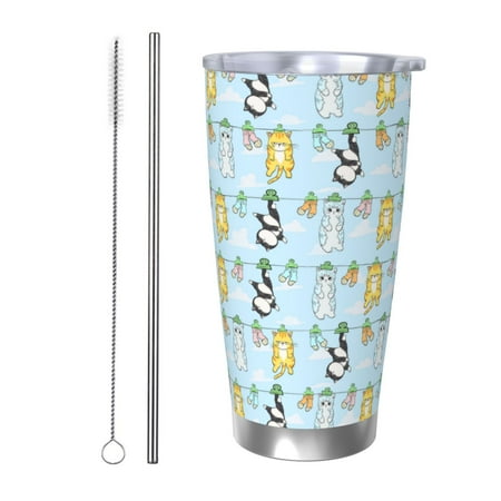 

Fuzoiu Cartoon Cat Print 20oz Tumbler Stainless Steel Vacuum Insulated Car Cup Insulated Coffee Mug Travel Mug with Lid Thermal Cup for Outdoor-Straw Two-piece Set